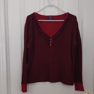 Chaps Red and Black Checkered Long Sleeve Top XL
